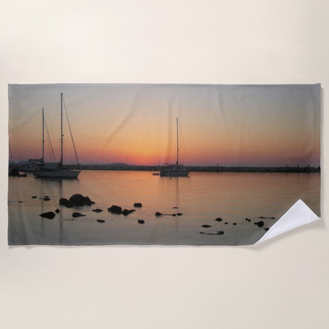 Toalha De Praia Barcos Gregos em Cyclades Sunset Beach Towel (Frente)