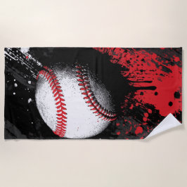 Toalha De Praia Baseball Impact Art – Bold Red Splash Design