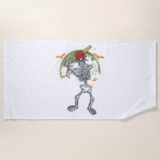 Toalha De Praia Baseball Skeleton Halloween Esporte Sob Lua