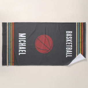 Toalha De Praia Basquete Personalizado Branco e Preto Vintage