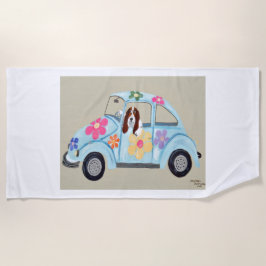 Toalha De Praia Basset Hound em Carro Hippie