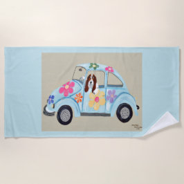 Toalha De Praia Basset Hound em Carro Hippie