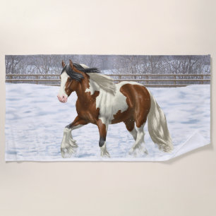 Toalha De Praia Bay Pinto Gypsy Vanner Draft Horse Na Neve