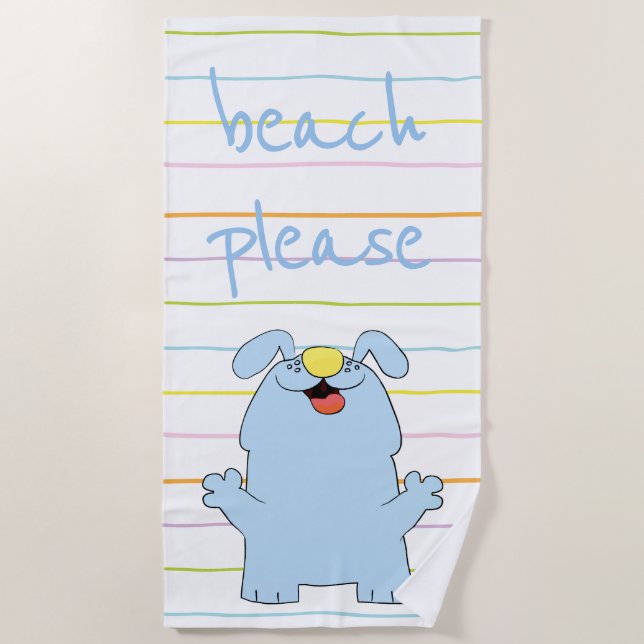 Toalha De Praia Beach Dog Blue "Beach Please" (Frente)