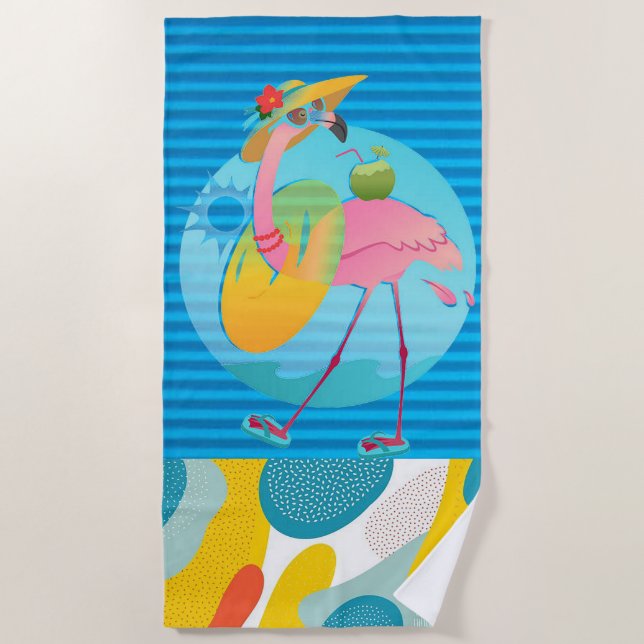 Toalha De Praia "Beach Flamingo" Beach Towel (Frente)