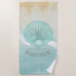Toalha De Praia Beach House Clam Shell Aqua Blue ID623