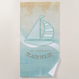 Toalha De Praia Beach House NMaritime boat Aqua Blue ID623