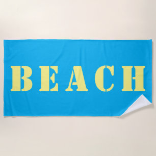 Toalha De Praia BEACH - letras grandes de lápis amarelas no céu