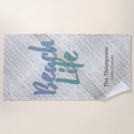 Toalha De Praia Beach Life com nome e localização em doca de madei