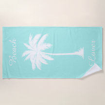 Beach Lover Palm Tree Blue White Beach Towel