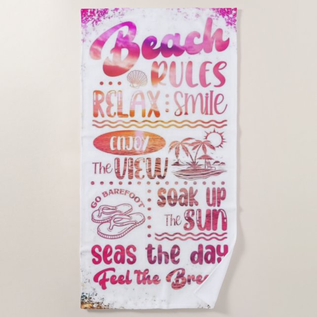 Toalha De Praia Beach Rules Towel - Engraçado e prático (Frente)