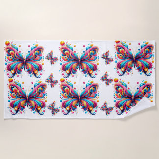 Toalha De Praia Beach Towel, 70"x35", Borboletas Gráficas Colorida