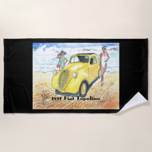 Toalha De Praia Beach Towel de 1937 Fiat Topolino (no campo negro)