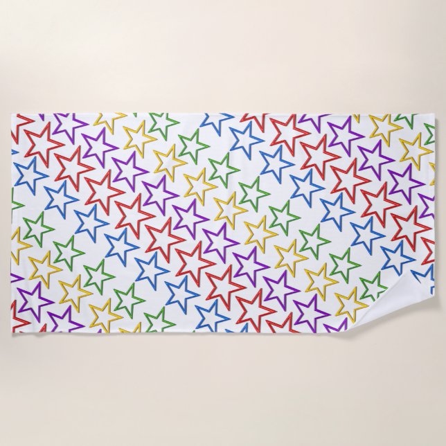Toalha De Praia Beach Towel - Estrelas coloridas em linhas (Frente)