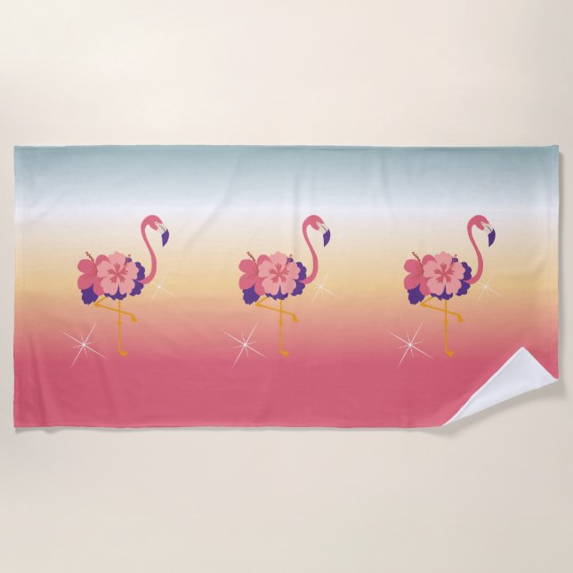 Toalha De Praia Beach Towel Flamingo Sunset, Adicionar Nome (Frente)
