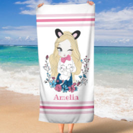 Toalha De Praia Beach Towel for Girls | Nome Personalizado Floral 