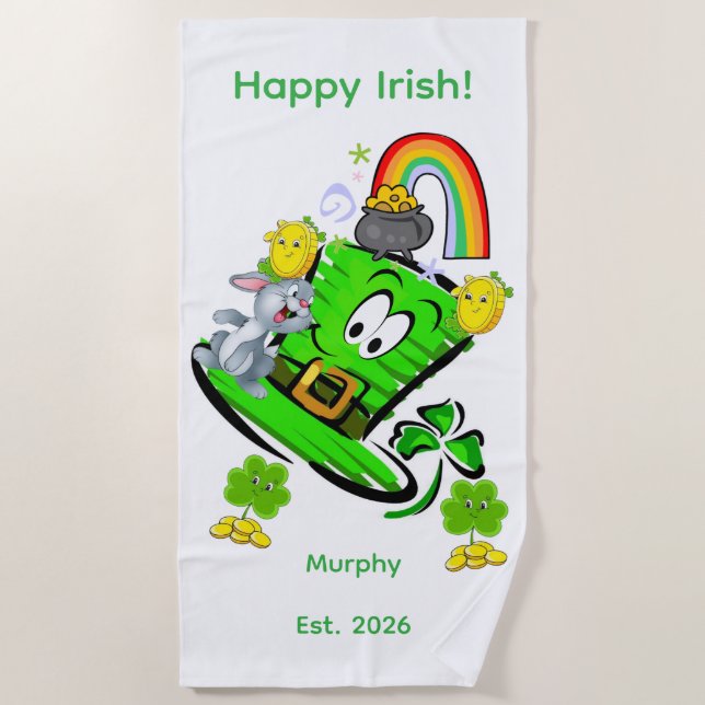 Toalha De Praia Beach Towel Happy St. Patrick's Day Rabbit (Frente)