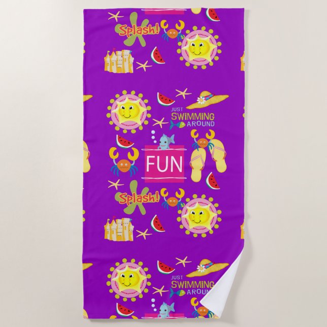 Toalha De Praia Beach Towel Purple Fun Sun (Frente)