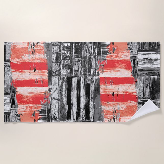 Toalha De Praia Beach Towel – Red Pulse Abstract Design (Frente)