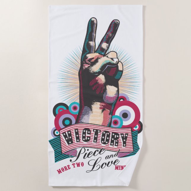 Toalha De Praia Beach Towel – Victory Peace & Love Pop-Art Design (Frente)