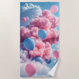Toalha De Praia Beach Towthday Pink Blue Balloons Sky