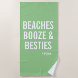 Toalha de Praia Beaches Booze & Besties Verde