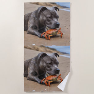Toalha De Praia "Beachside Pals: Um Staffy e seu companheiro de ca