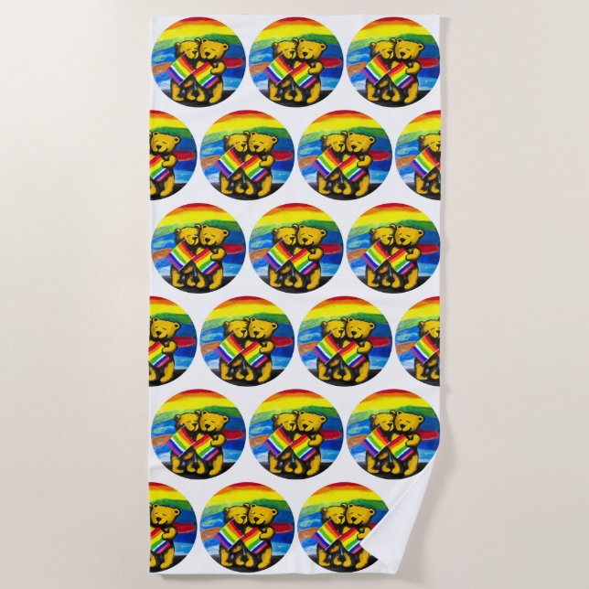Toalha De Praia Bears Love Casal LGBT Sinalizador do arco-íris (Frente)