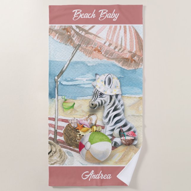 Toalha De Praia Bebê Zebra Personalizada Beach Blanket (Frente)