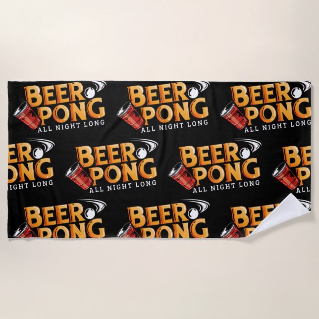 Toalha De Praia Beer Pong A Noite Toda Férias Engraçadas (Frente)