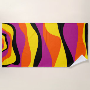 Toalha De Praia Bei e Fluxo 4 - Preto, Rosa, Laranja e Amarelo