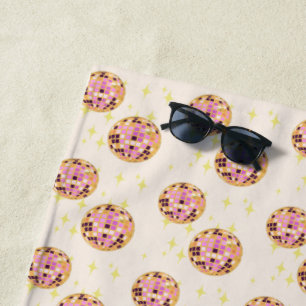 Toalha De Praia Beige Espelho da Esfera de Disco Retroativo Dourad