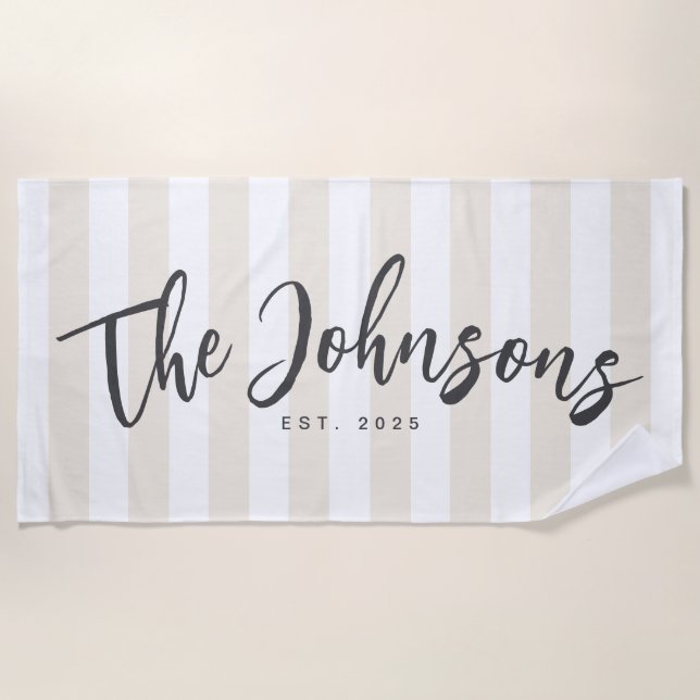 Toalha De Praia Beige Striped Beach Towel, Novamente Presente (Frente)