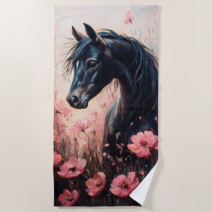 Toalha De Praia Belo Cavalo Blush Flores Rosa