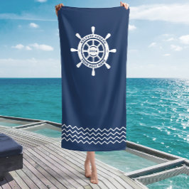 Toalha De Praia Bem-vindo a Bordo Nome de Barco Azul Marinho Perso