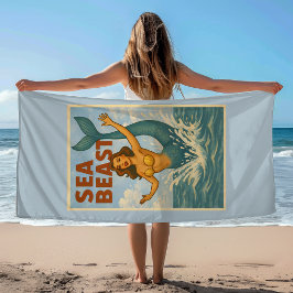 Toalha De Praia Besta Marinha Mermaid Retro | Praia Costeira Engra