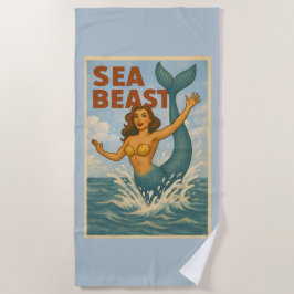 Toalha De Praia Besta Marinha Mermaid Retro | Praia Costeira Engra