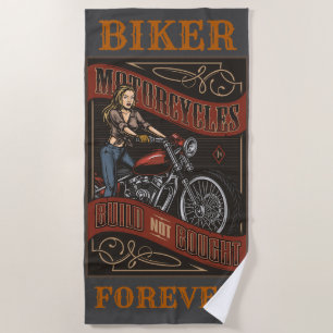 Toalha De Praia Biker Forever Custom Motorcycle Babe