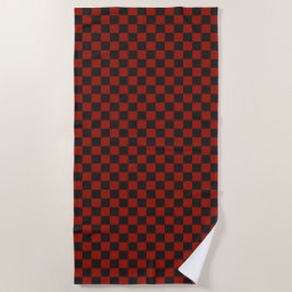 Toalha De Praia Black and Deep red checkerboard pattern