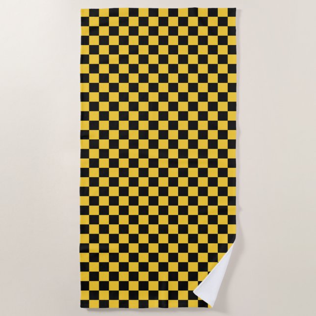 Toalha De Praia Black and gold checkerboard pattern (Frente)