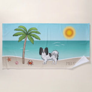 Toalha De Praia Black and White Papillon Dog Tropical Summer Beach