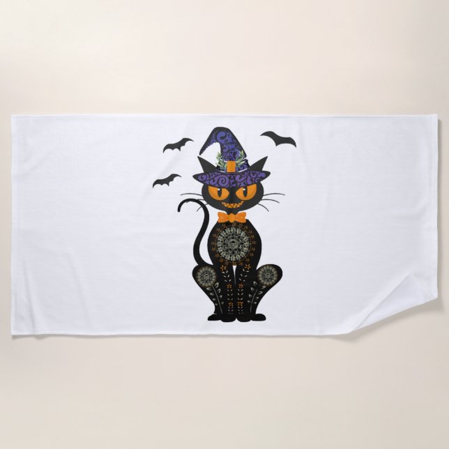 Toalha De Praia Black Cat Halloween (Frente)