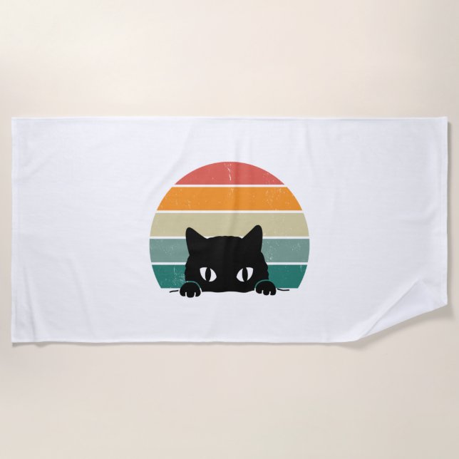 Toalha De Praia Black Cat Peeking Sunset Vintage (Frente)