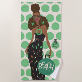 Toalha De Praia Black Girl on Green and White