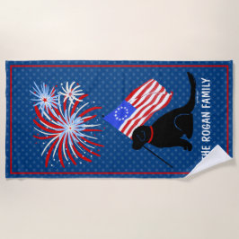 Toalha De Praia Black Lab Dog American Flag Towel