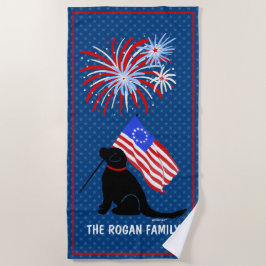 Toalha De Praia Black Lab Dog American Flag Towel