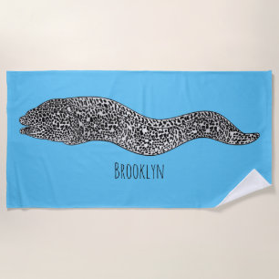 Toalha De Praia Black spotted moray eel cartoon illustration