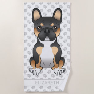 Toalha De Praia Black Tricolor French Bulldog Frenchie Dog & Name