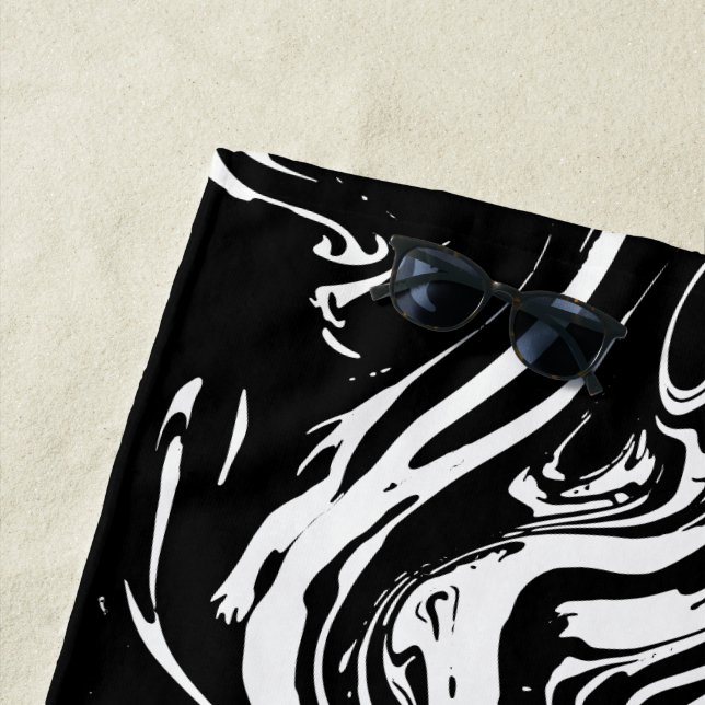 Toalha De Praia Black & White Marble Style Beach Towel (In Situ)