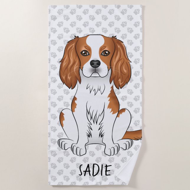 Toalha De Praia Blenheim Cavalier King Charles Spaniel & Nome (Frente)